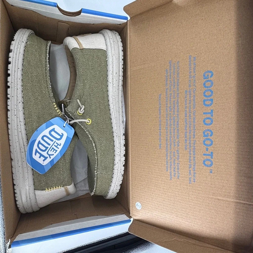 Hey Dude Wally Coastline Jute Olive Green Mens Slip On Loafers 40952-337 Size 13